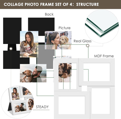 DUENPY 4x6 Collage Picture Frame Tempered Glass Front, Displays Four 4x6 Photo, Family Photo Collage Frame, Wall Decor Wall Hanging or Tabletop, Brown