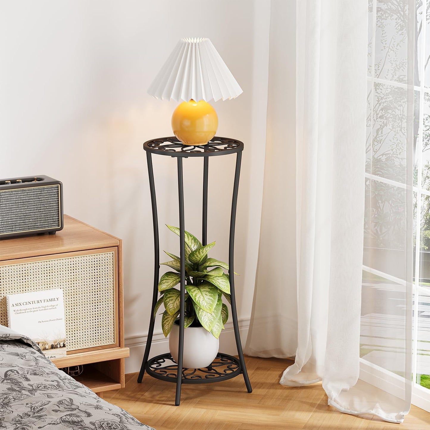 YINMIT Plant Stand Indoor,2 Tier Round Potted Holder Rack,Flower Pot Stand Shelf,Round Supports Rack,Corner Plant Shelf for Balcony Garden Patio Living Room,Brown