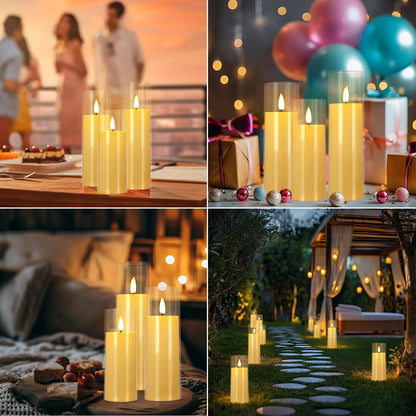 YOROXRG Set of 24 Waterproof Outdoor Flameless Candles, LED Candles with 4 Remote and Timer,(H 4" 5" 6" x D 2.2"),for Halloween Wedding Festiv