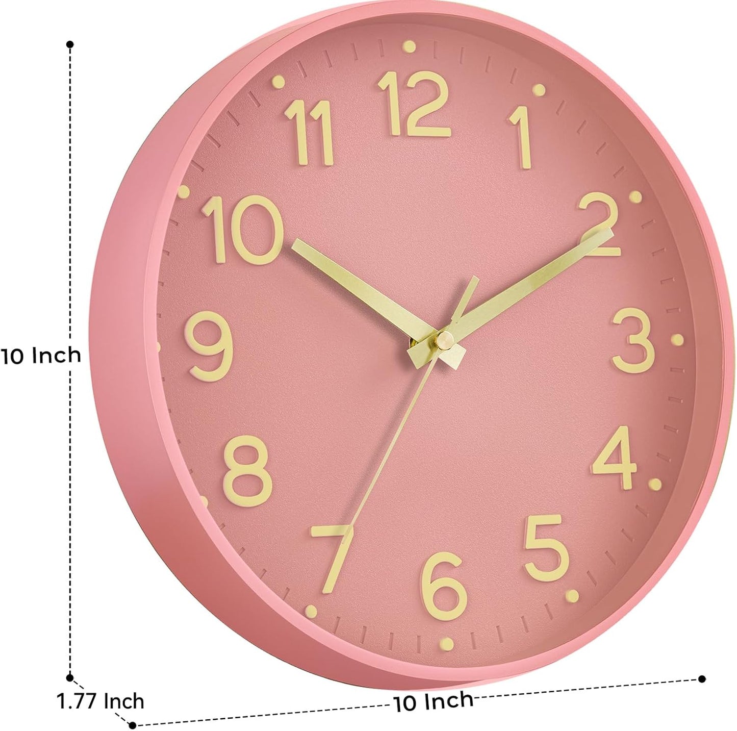 Roymnie Wall Clock Green, Silent Wall Clocks Battery Operated 8 Inch-Modern Non Ticking Analog Clock Decorative for Kitchen Office Bathroom Bedroom(Gold)