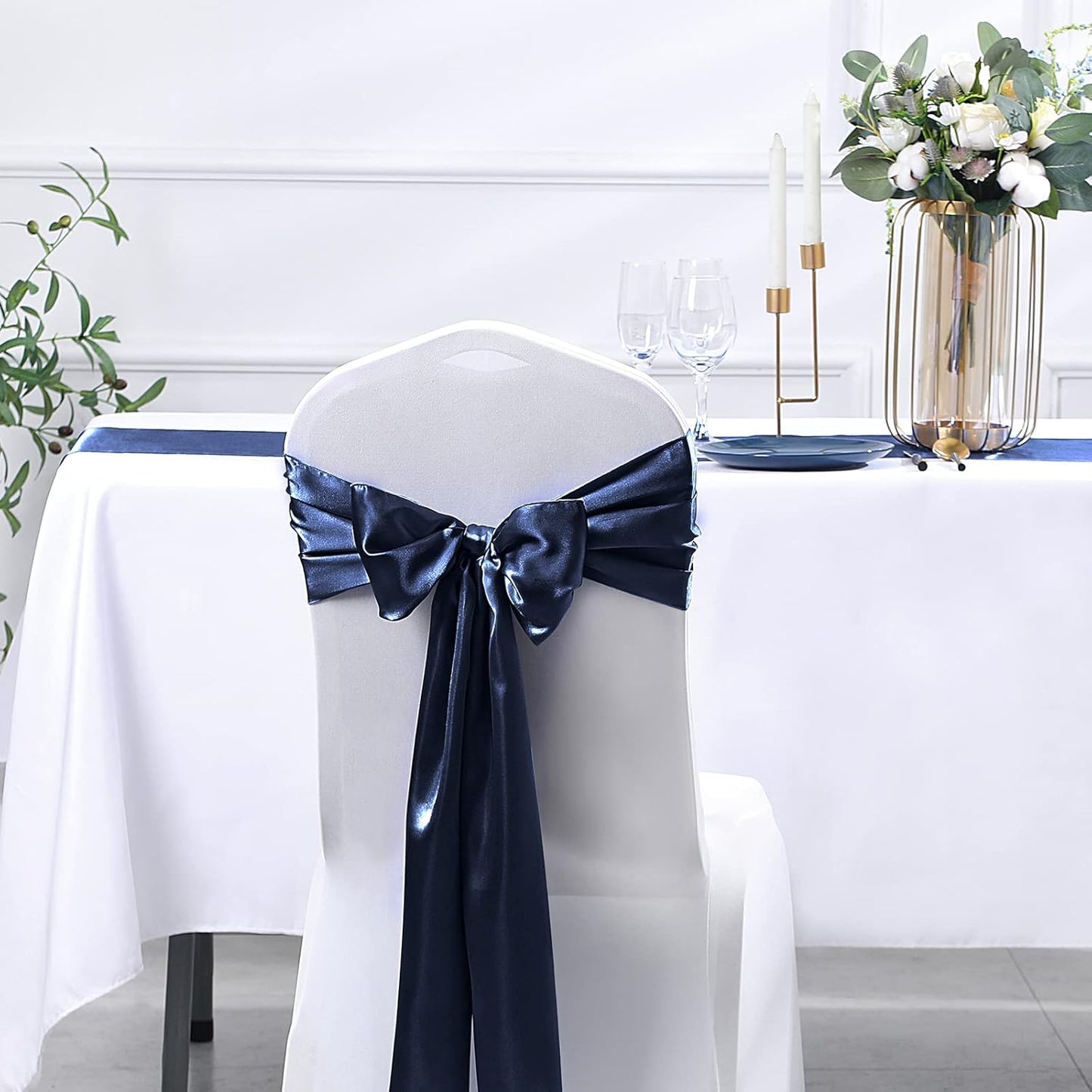 SiinvdaBZX 4 Pcs Royal Blue Satin Table Runner 12 x 108 inches Long, Bright Smooth Satin Wedding Table Runner Decorations for Birthday Parties, Buffet, Banquets, Graduations, Engagements