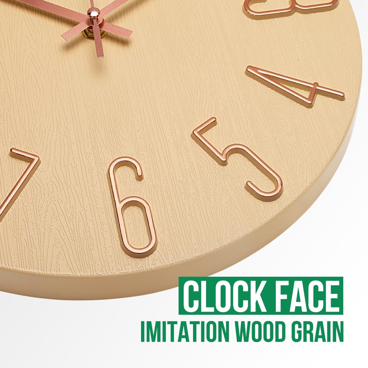 Wall Clock 12 Inch Silent Non-Ticking Imitation Wood Indoor Clock Round White Decor Clock Modern 3D Figures Quartz Wall Clocks for Home, Hotel, Office, School, Bedroom, Living Room, Kitchen