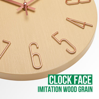 Wall Clock 12 Inch Silent Non-Ticking Imitation Wood Indoor Clock Round White Decor Clock Modern 3D Figures Quartz Wall Clocks for Home, Hotel, Office, School, Bedroom, Living Room, Kitchen