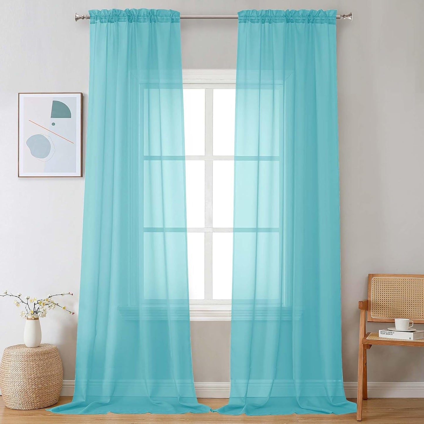 Chyhomenyc Sheer White Valances for Windows 2 Pack, Small Window Curtains for Living Room Bathroom Cafe Laundry Basement, Modern Top Dual Rod Pocket Voile Curtain, 42W x 14L inches, White - Colors A