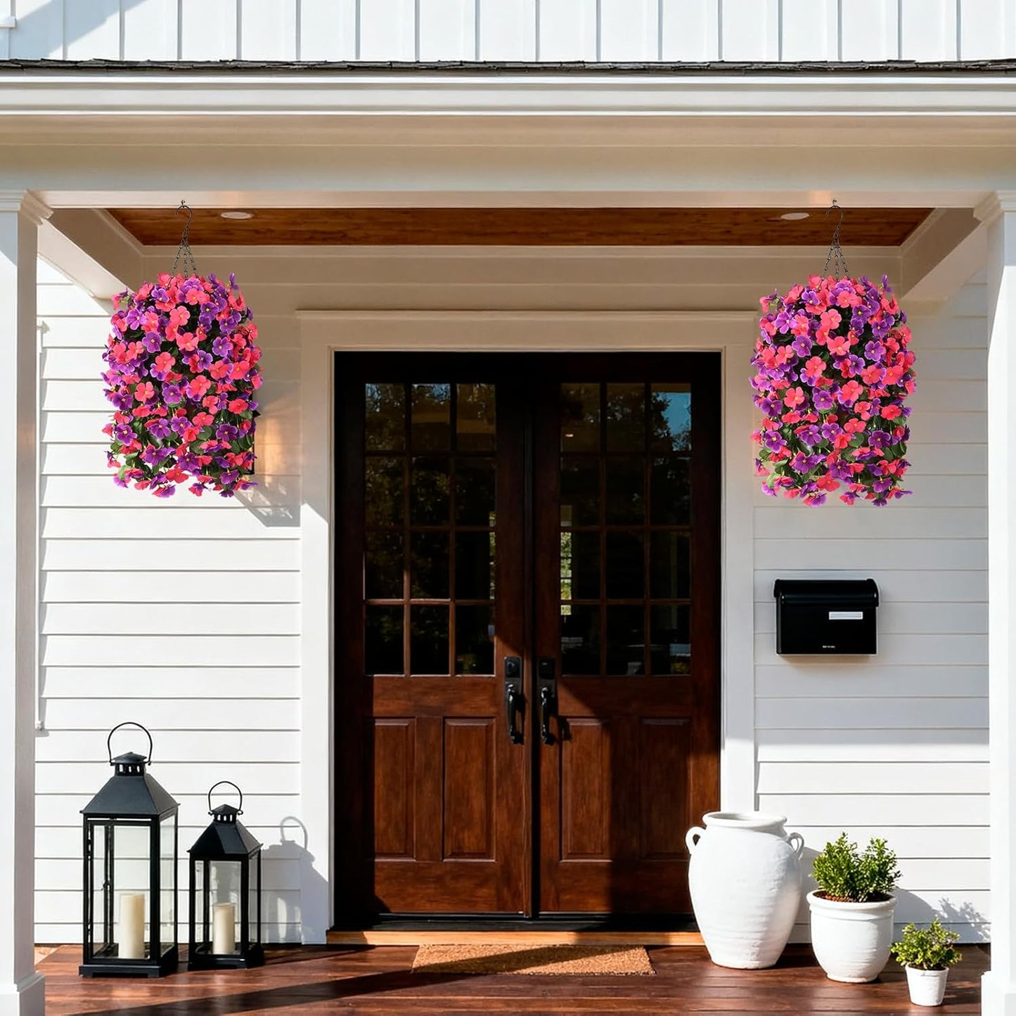 INQCMY Artificial Fake Hanging Plants Flowers Basket for Spring Summer Outdoor Outside Decoration,Faux Silk Begonia Flower in Planter Look Real UV Resistant for Home Porch Patio Balcony Yard Decor