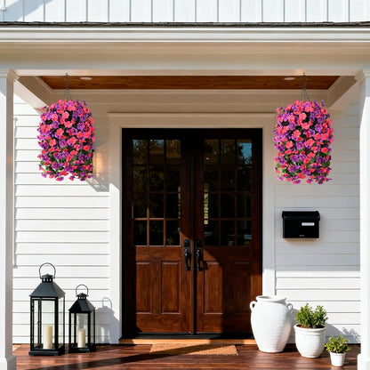 INQCMY Artificial Fake Hanging Plants Flowers Basket for Spring Summer Outdoor Outside Decoration,Faux Silk Begonia Flower in Planter Look Real UV Resistant for Home Porch Patio Balcony Yard Decor