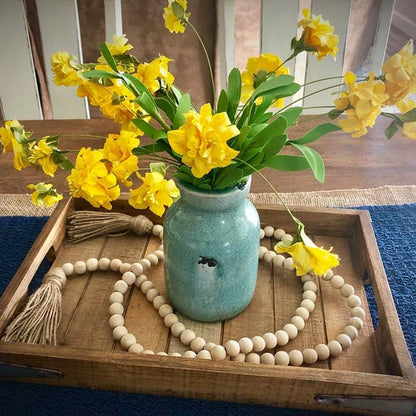 LSKYTOP 60 Inches Wood Bead Garland,Wooden Beads with Tassels,Farmhouse Beads Rustic Prayer Beads Boho Beads for Farmhouse Tiered Tray Coffee Table Mantel Decor (1 Pack)
