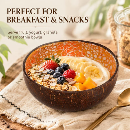 ChezMax Natural Coconut Bowl with Mother of Pearl Inlays - Key Bowl & Fruit Snack Holder (Blue-Gold)