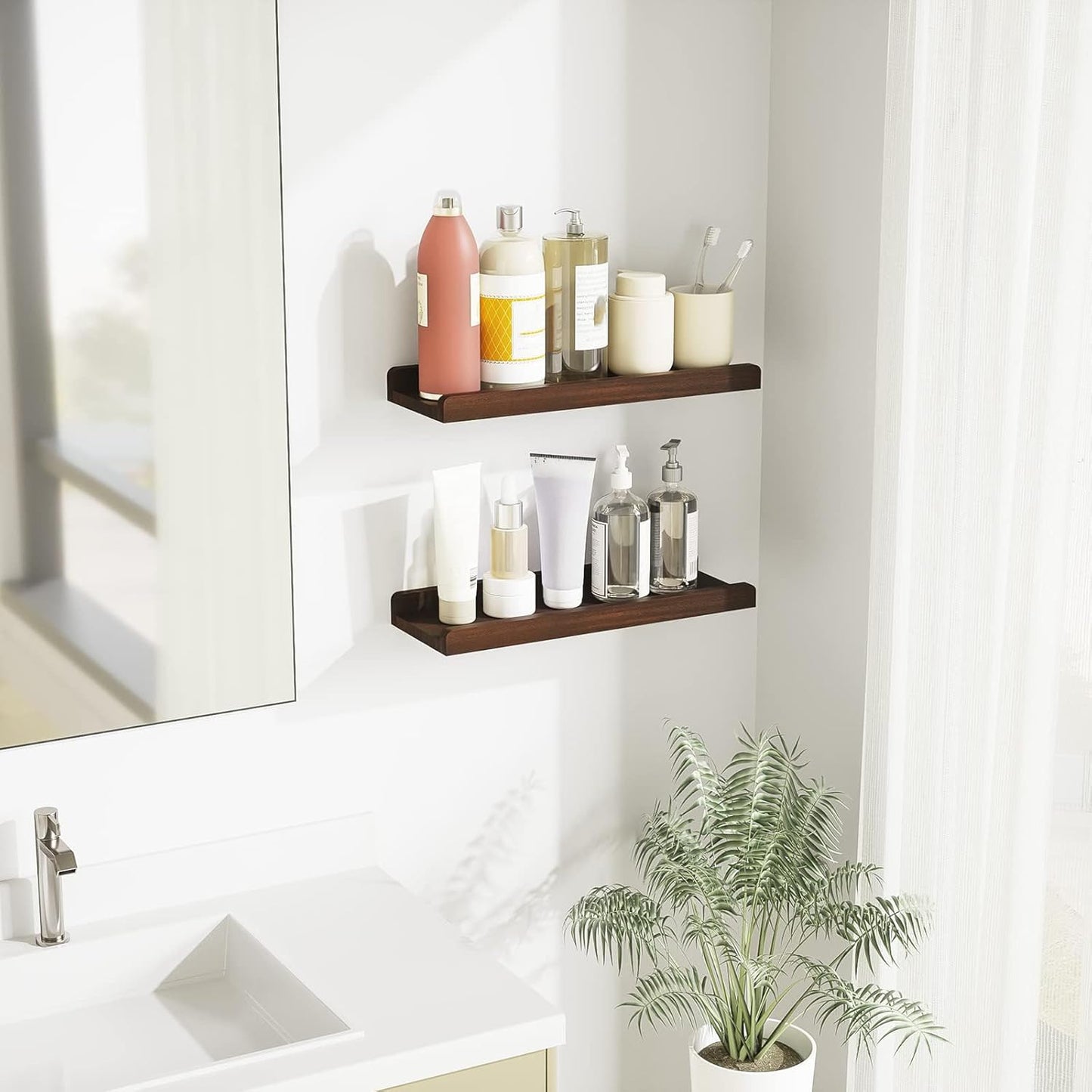 Love-KANKEI Floating Shelves Wall Mounted Set of 2, 17 Inch Rustic Wood Wall Shelves for Storage, Bedroom Living Room Bathroom Kitchen Office and More White