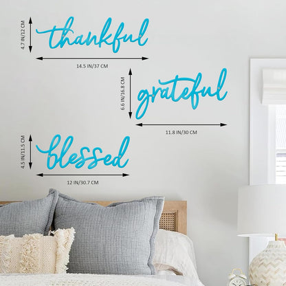 Thankful Grateful Blessed Letter Sign Metal Wall Decor, 3 Piece Black Letters Wall Art for Bathroom Bedroom Metal Words Wall Decor for Home Decor