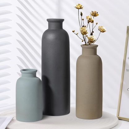 Small White Ceramic Vase Set of 3, Boho Modern White Flower Vase Room Decor, Farmhouse Decor, Vases for Your Kitchen, Bathroom, Bedroom, Living Room, Office&Shelf Centerpiece Table Decorations