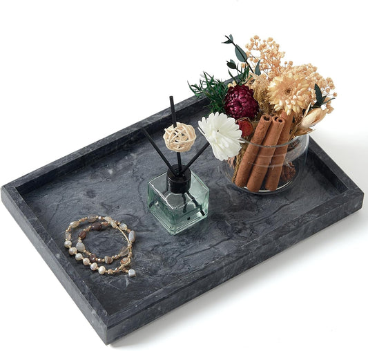 Marble Bathroom Tray,Pure Natural Vanity Tray,Marble Tray for Kitchen Counter Non-Ceramic/Non-Resin,Stone Trays 12 x 8 inch Cyan Green