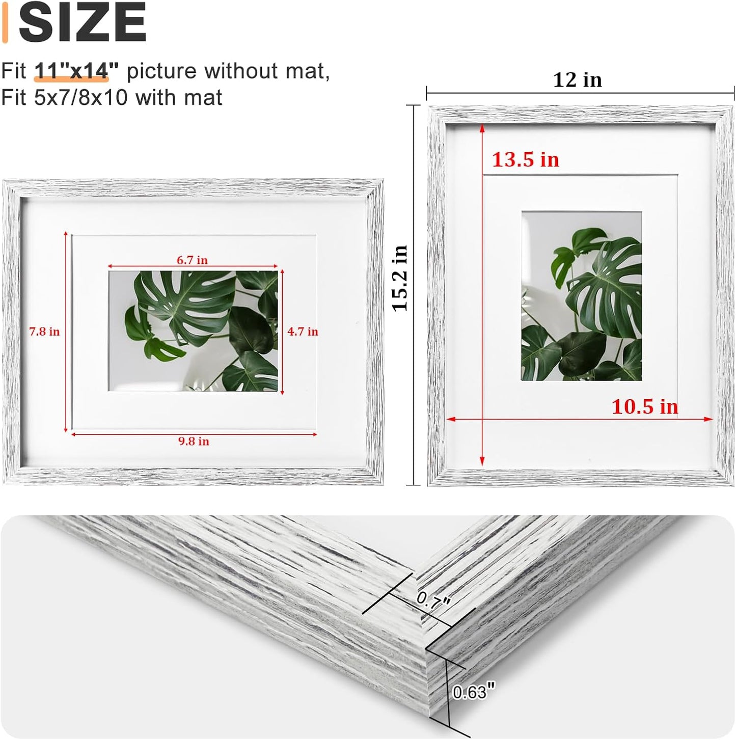 Egofine 12x16 Picture Frame Black, Covered by Plexiglass Made of Solid Wood, Display Pictures 9x12 and 11x14 with Mat or 12x16 Without Mat, for Wall Mounting Photo Frame - Colors B
