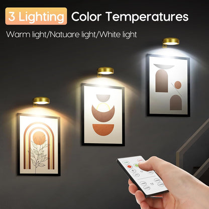 Arixinks 3PACK Picture Light Battery Operated with Remote, Painting Light for Wall Art with 3 Lighting Colors Dimmable, LED Art Display Accent Light on Wall for Poster Dartboard Frame Portrait Black