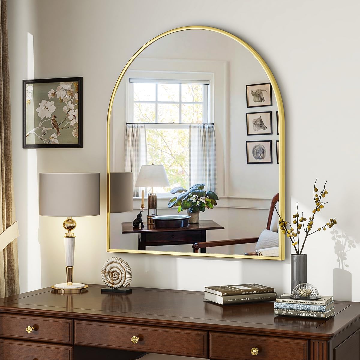 VooBang Arched Wall Mirror, 24 x 36 inch Arch Bathroom Mirror, Wall Mounted Vanity Mirror with Arch Metal Frame, Modern Bathroom Vanity Mirror for Bedroom, Living Room, Hanging or Leaning, Black