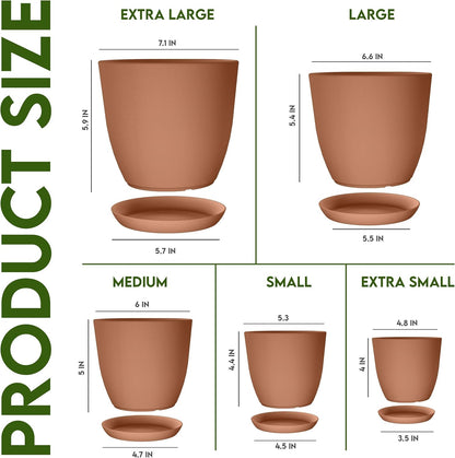 Utopia Home Plant Pots Indoor with Drainage Holes – Set of 5 White Plastic Flower Pots (7/6.6/6/5.3/4.8 Inch) – Modern Planters for Indoor Plants, Room & Office Décor, Great Stocking Stuffers