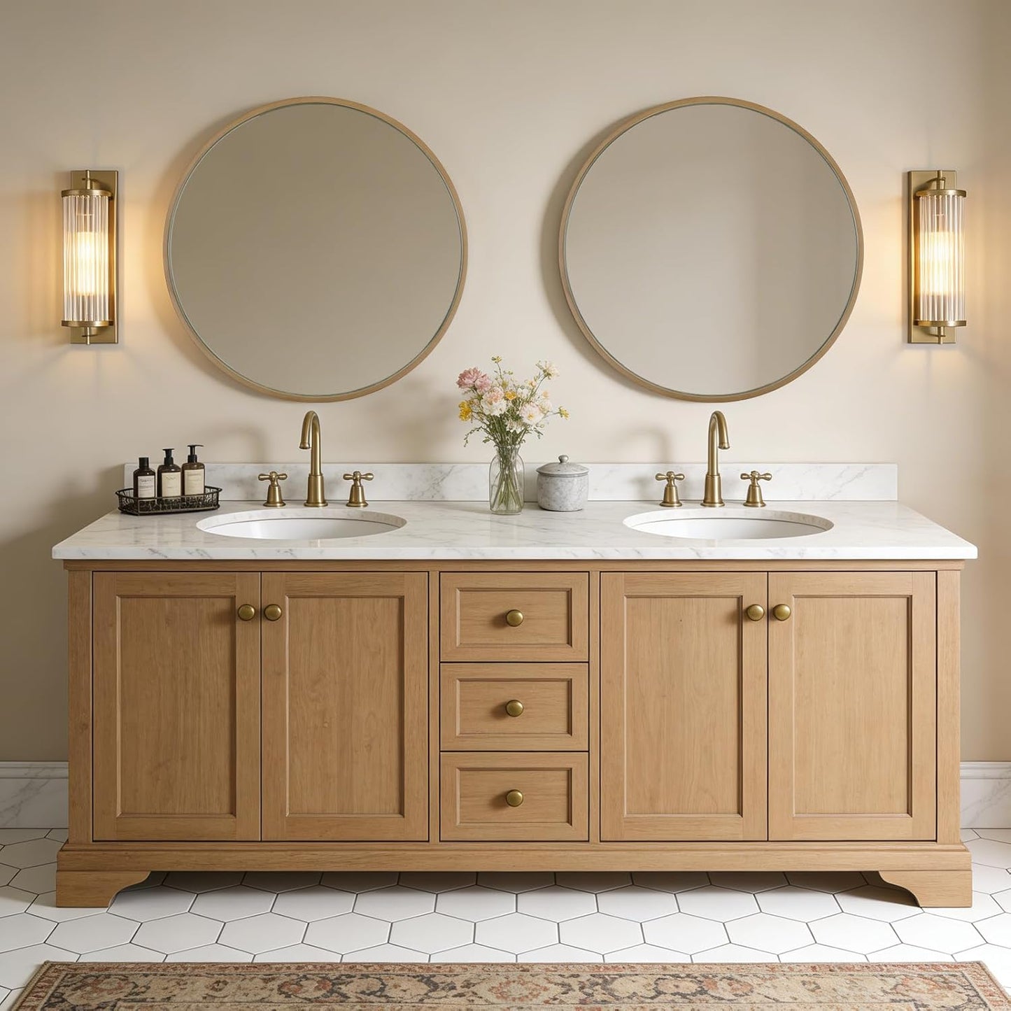 WallBeyond Wood Round Mirror with Wood Frame 24 inch Circle Wall Mirror for Bathroom Round Wall Mirror for Wall Decor, Vanity, Entryway Living Room (Walnut)