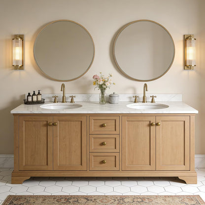 WallBeyond Wood Round Mirror with Wood Frame 24 inch Circle Wall Mirror for Bathroom Round Wall Mirror for Wall Decor, Vanity, Entryway Living Room (Walnut)