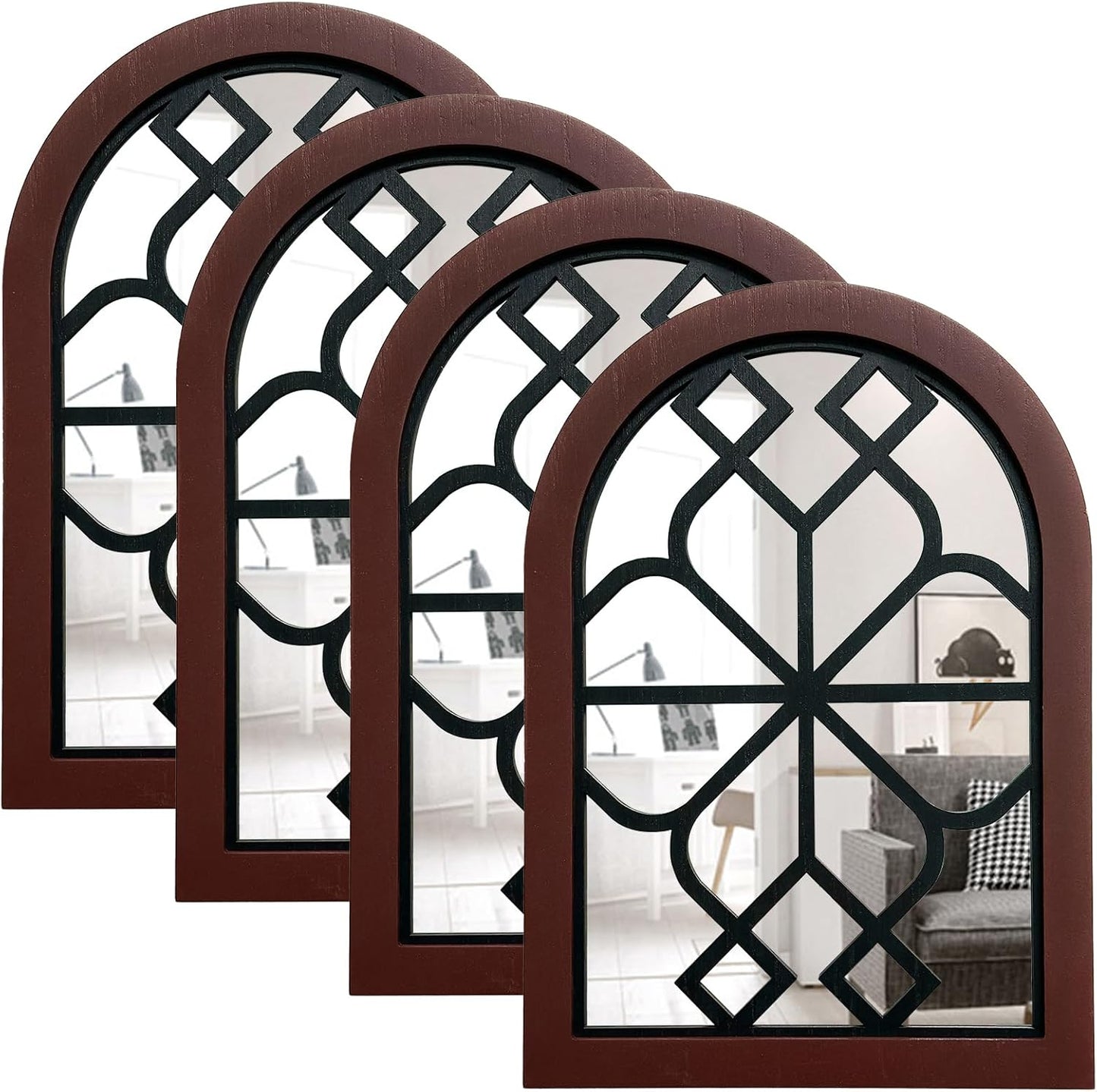 ZEXUIRU 4 Set. Rustic Wall Mirrors for Bedroom Bathroom Living Room Entryway Wood Farmhouse Square Easy to Hang Framed Decorative Accent Hanging Wall-Mounted Mirror Set for Living Room - Black