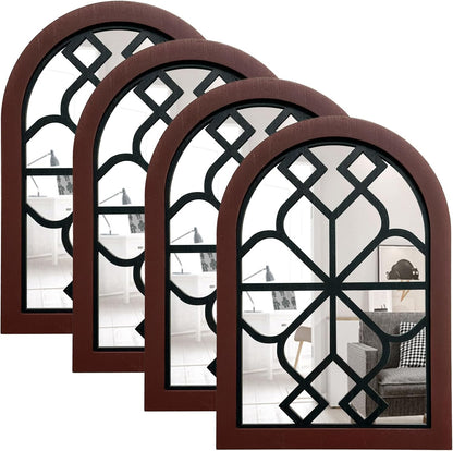 ZEXUIRU 4 Set. Rustic Wall Mirrors for Bedroom Bathroom Living Room Entryway Wood Farmhouse Square Easy to Hang Framed Decorative Accent Hanging Wall-Mounted Mirror Set for Living Room - Black