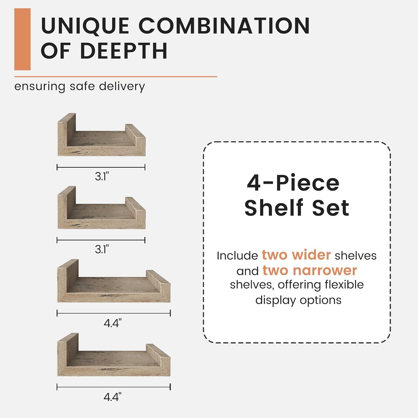 FLYJOE Floating Picture Ledge Shelves for Wall Set of 4, 48 Inch Wall Shelves with Lip Long Large Nursery Book Shelf for Toys Storage Kids Bookshelf Wall Mounted Living Room Bedroom Decor Frames
