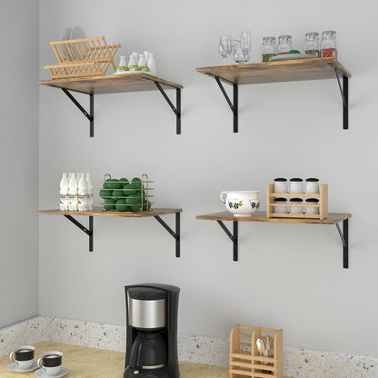 Deep Floating Wall Shelves - 4 Sets of 12 Inch Wide Black Wood Shelves for Bathroom, Bedroom, Kitchen, Living Room