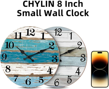 CHYLIN Wall Clock, Silent Non Ticking Battery Operated, Rustic Coastal Country Clock Decorative for Bathroom Kitchen Bedroom 8