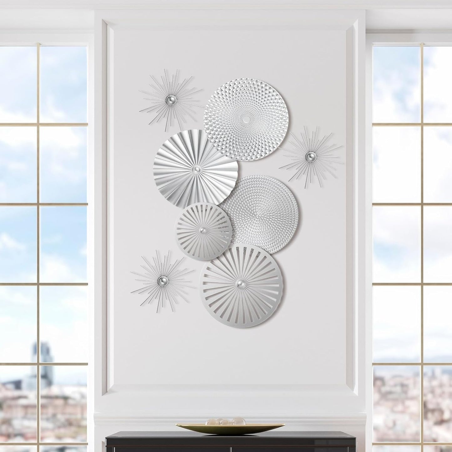 8 Pcs Gold Wall Decor Modern Metal Decor Metal Starbursts Radial Plate Art Hanging Decorative Wall Decorations for Home Bedroom Bathroom Living Room Office Sculpture(Gold)