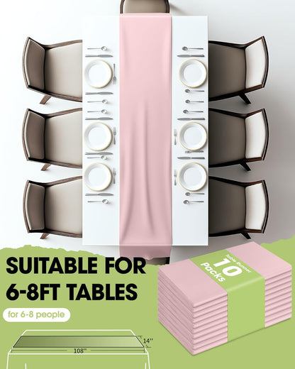 Pureegg Gold Plastic Table Runners - 10 Pack, 14'' x 108'', Water Resistant & Disposable Centerpiece Decorations for Table Cloth, Wedding, Birthday, Holiday, Baby Shower, Party, Home Decor
