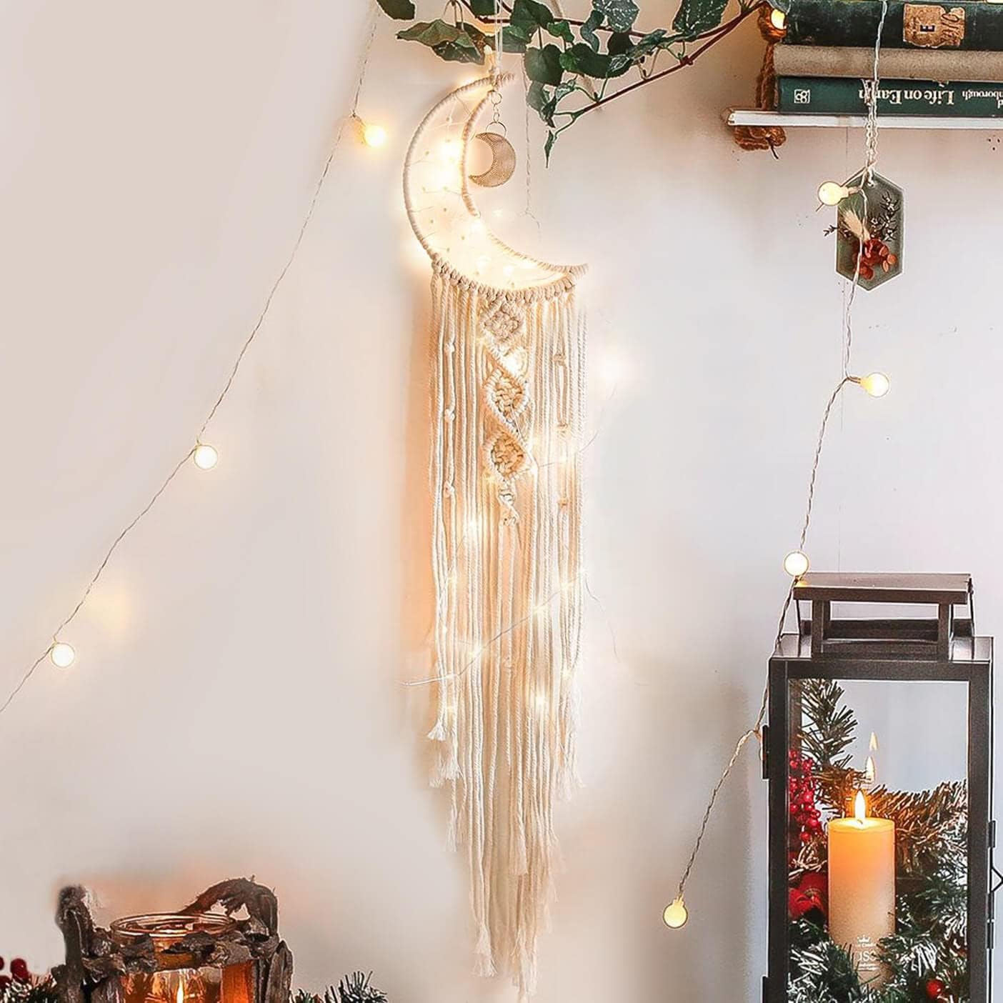 Homecor Hanging Photo Display Wall Decor, Macrame Wall Hanging Boho Room Bedroom Decor, Picture Frame Collage Board with Light 30 Clip, Christmas Teenage Teen Girl Gifts Ages 10 11 12 13 14 Years Old