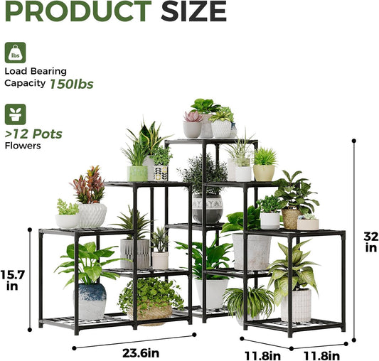 Bamworld Plant Stand with Grow Light Plant Shelf for Mutiple Pots Large Plant Holder for Living Room Patio Boho Home Decor for Gardening Warm Light