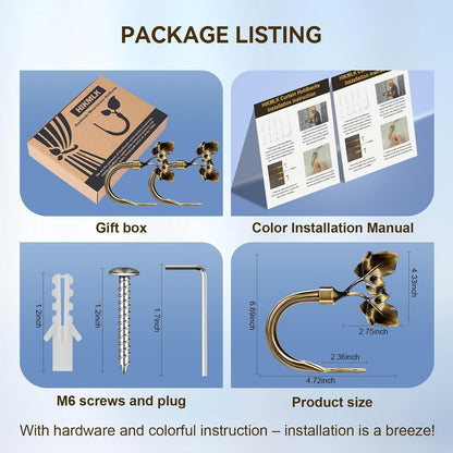 HIKMLK Leaf Shaped Curtain Tieback Holdbacks 2pcs, Handmade Metal Curtain Side Holders for Wall, Curtain Hook Pull Backs for Drapes Window Decoration