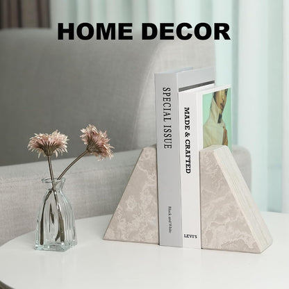 Karibiber Travertine Bookends for Heavy Books, Marble Decorative Bookends for Shelves, Heavy-Duty Stone Book Ends for Hardback Book & Cookbooks, Unique Book Stopper & Holder, Travertino Italy