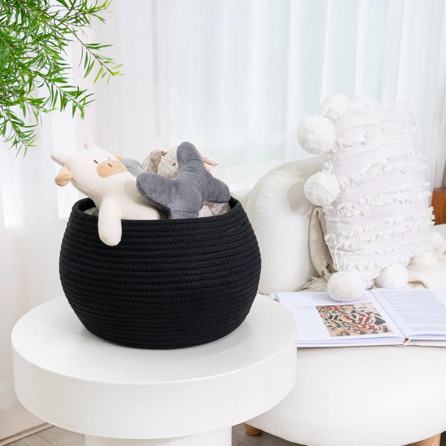 Goodpick Wicker Storage Basket for Living Room, Small Round Woven Basket for Toys, Towel, Bedroom, Children Corner Decoration Plant Baskets Indoor, Jute, 10"D x 8.3"H