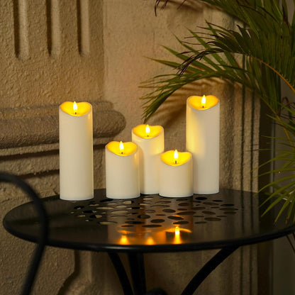 Homemory 6"x3" Outdoor Waterproof Flameless Candles, LED Candles, Battery Operated Candles with Remote and Timers, Electric Fake Plastic Pillar Candles, Ivory White, Set of 2