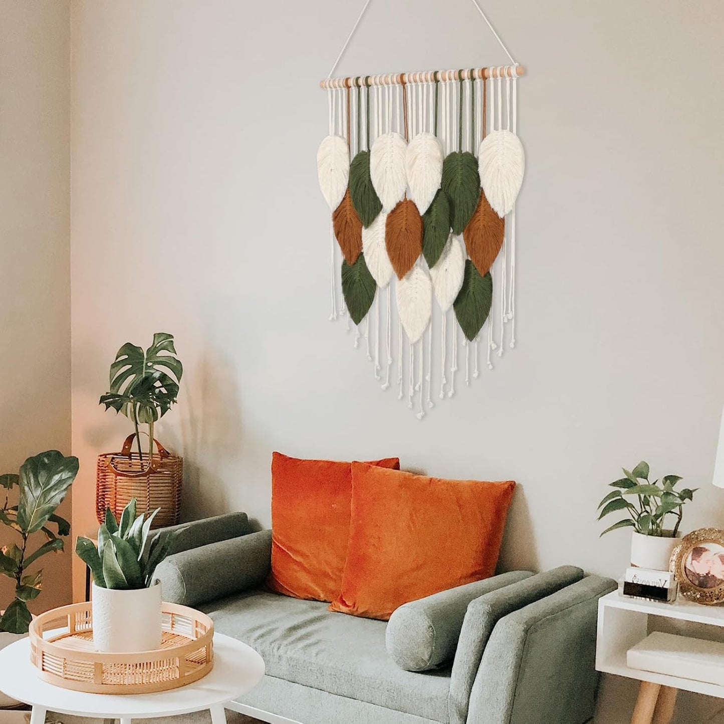 KHOYIME Large Macrame Wall Hanging Boho Woven Tapestry, Chic Home Decor Modern Bohemian Handmade Leaf Feather Wall Art Decorations for Apartment Dorm Living Room Bedroom Nursery Backdrop 39"W X 29.5"L