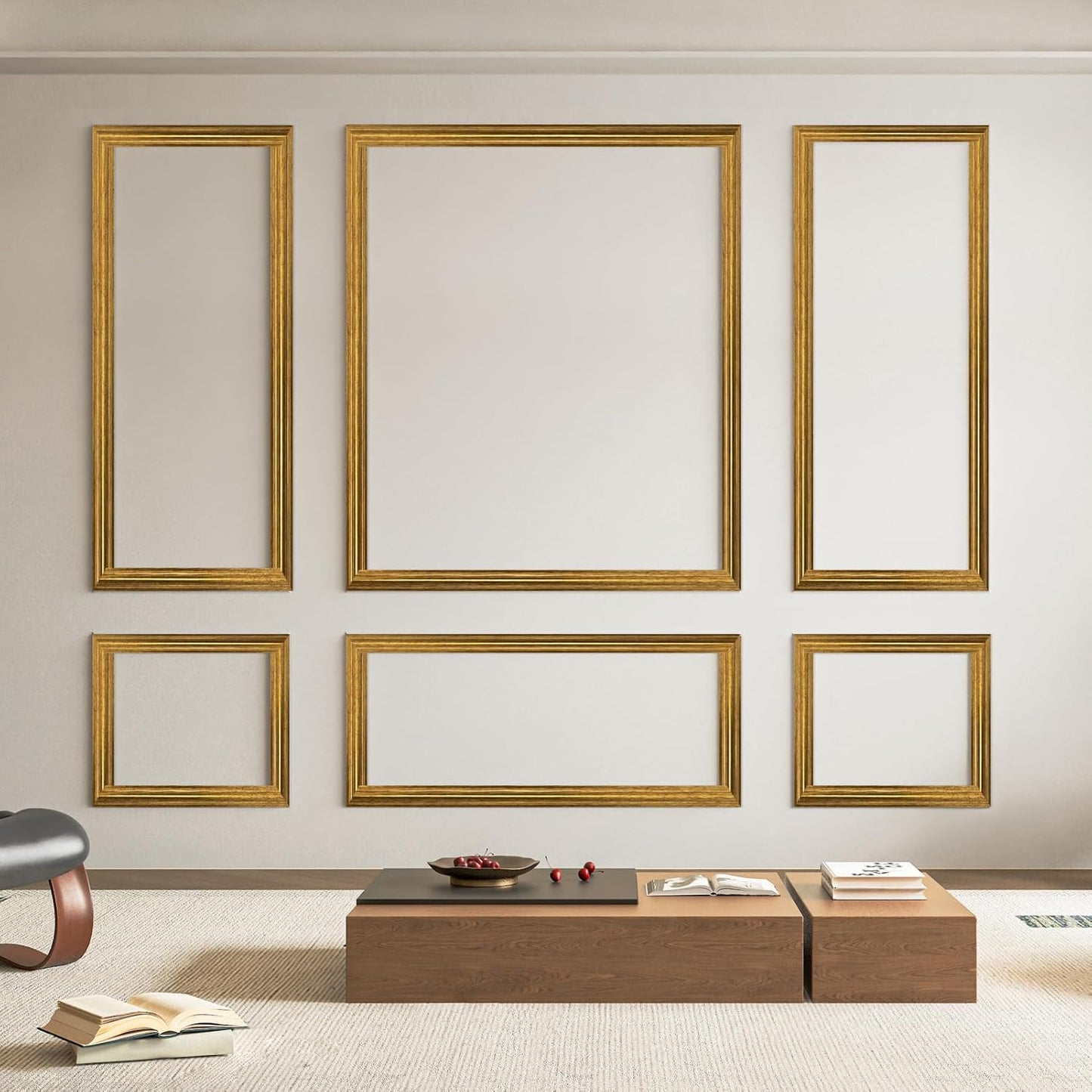 Art3d Pre-Cut Wall Molding Set of 6 pcs, Ready-to-Assemble Wainscoting Panels for Interior Wall Décor Living Room Bedroom Accent Wall - Installed with Glue, 3 Top 3 Bottom