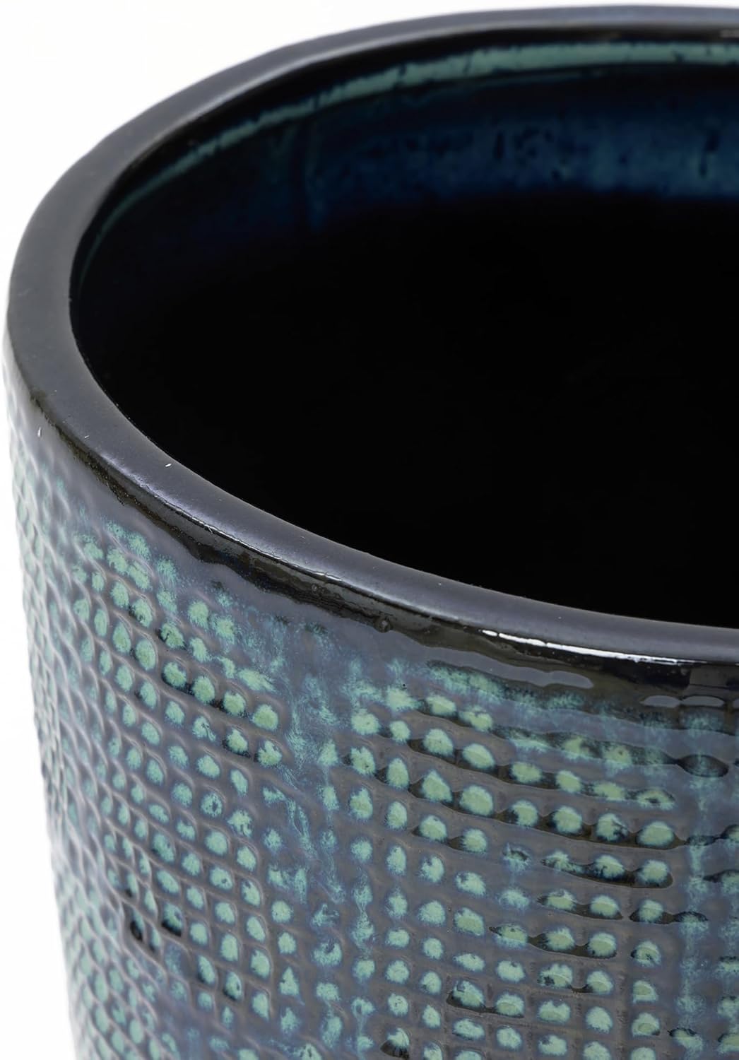 LuxenHome 15.75" Dia Large Ceramic Pots for Plants, Blue Glazed Planters for Outdoor Plants, Round Indoor Flower Pots with Drainage Hole and Rubber Plug for Home Garden Patio