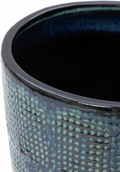 LuxenHome 15.75" Dia Large Ceramic Pots for Plants, Blue Glazed Planters for Outdoor Plants, Round Indoor Flower Pots with Drainage Hole and Rubber Plug for Home Garden Patio