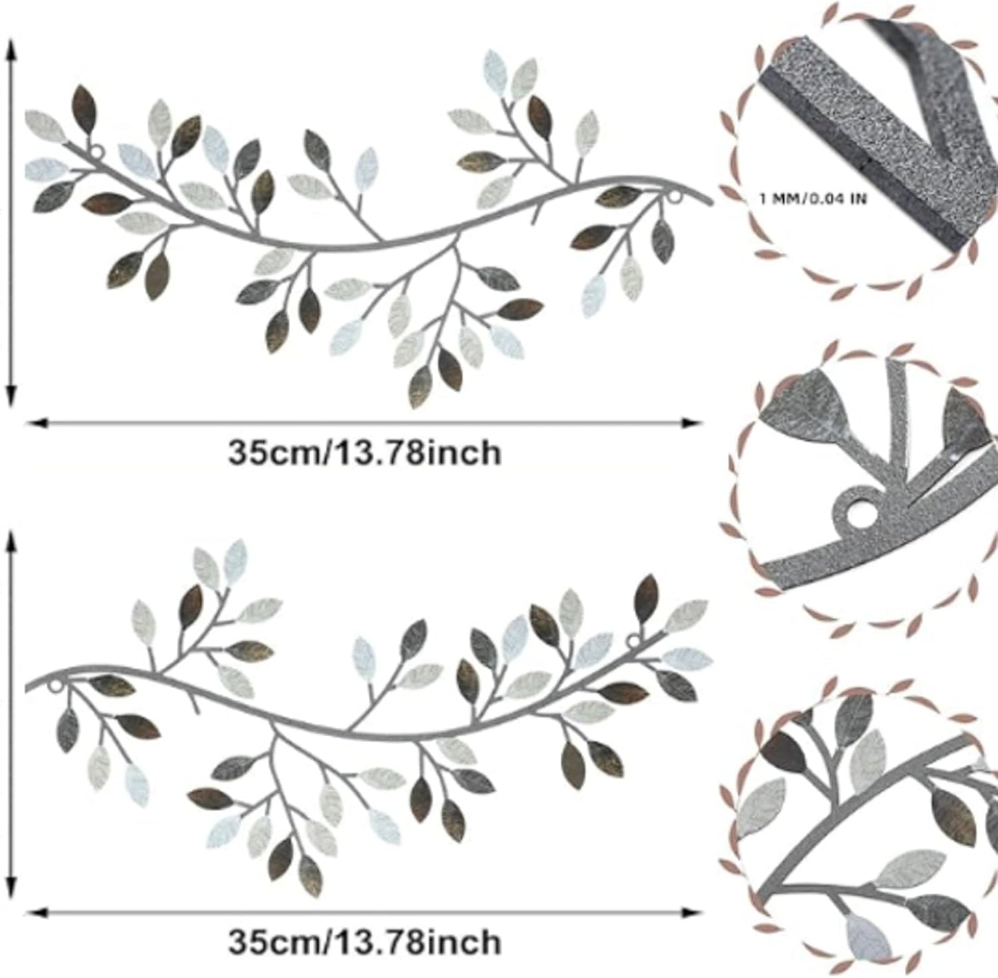 Hotop 2 Pieces Metal Tree Leaf Wall Decor Vine Olive Branch Leaf Wall Art Wrought Iron Scroll Sculptures Above the Bed, Living Room, Outdoor Decoration (Classic Style,Black)