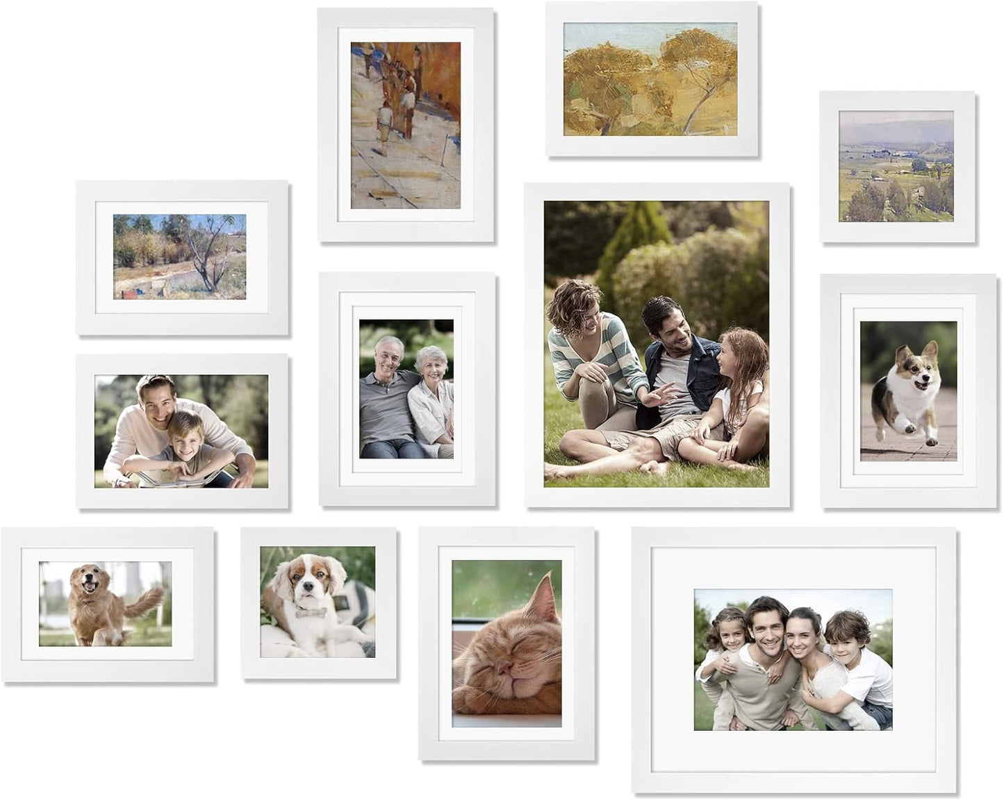 Egofine Picture Frame Set 12 Pack, Picture Frames Collage Wall Decor with Two 11x14, Two 8x10, Four 5x7, Four 4x6 for Wall and Tabletop, Made of Solid Wood, Covered by Plexiglass, Natural Wood