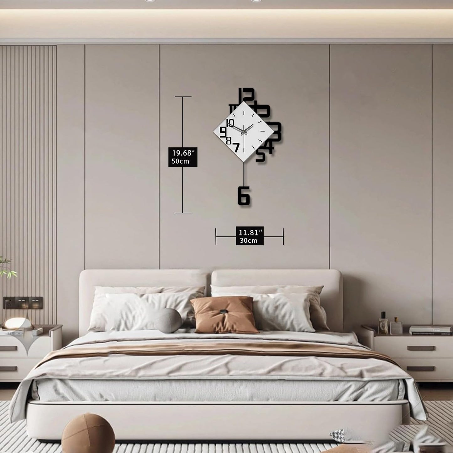 Decorative Wall Clock for Living Room Decor Large Modern Wall Clocks with Pendulum Battery Operated for Bedroom Office Kitchen Home Small Black Silent Wall Clock Non Ticking 11.8*22.4 Inch