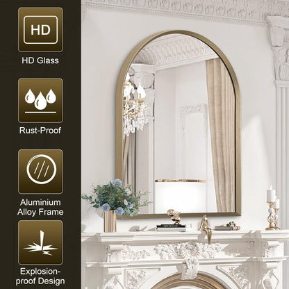 Black Arched Mirror, Modern Bathroom Wall Mirror Aluminum Alloy Framed Mirror Brushed Metal Vanity Wall Mounted Mirror for Livingroom Bedroom Entryway Room 16"x12"