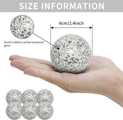 Kesywale 6PCS Decorative Balls Set 2.4 Inches/ 6cm Small Mosaic Spheres Glass Orbs Decorative Balls for Centerpiece Bowls Vases Fillers Dining Coffee Table Wedding Party Decor (Black)