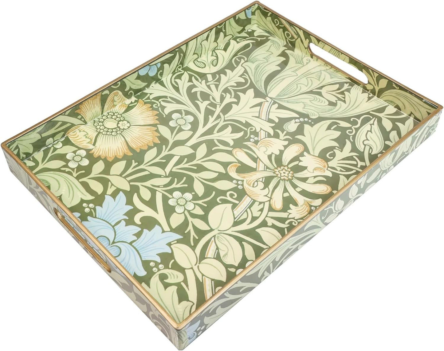 Spsyrine Serving Tray with Handles, Plastic Decorative Tray for Coffee Table, Living Room, Home Decor, Dianthus