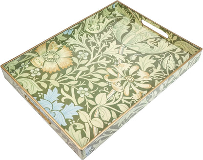 Spsyrine Serving Tray with Handles, Plastic Decorative Tray for Coffee Table, Living Room, Home Decor, Dianthus
