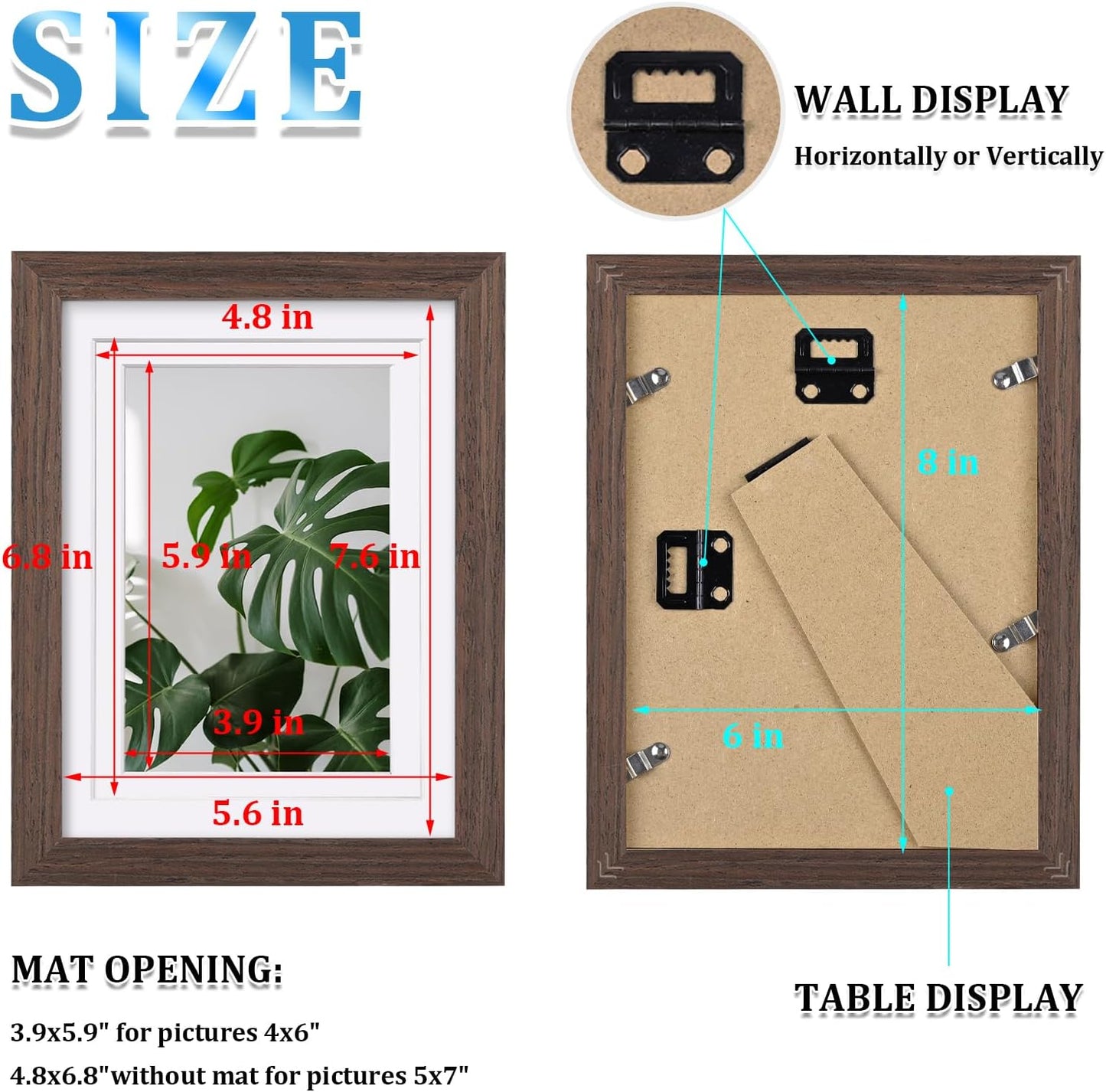 Egofine 8x10 Picture Frames Set of 4, Made of Solid Wood Covered by Plexiglass 4x6 and 5x7 with Mat or 8x10 without Mat, for Table Top Display and Wall Mounting Photo Frame Black