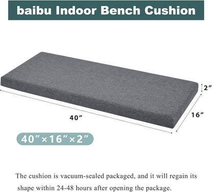 baibu 48 Inch Bench Cushion, Dual-Layer Design Memory Foam Indoor Bench Cushion, Non-Slip Standard Size Rectangle Seat Pad with Ties, 48x16x2Inch, Beige