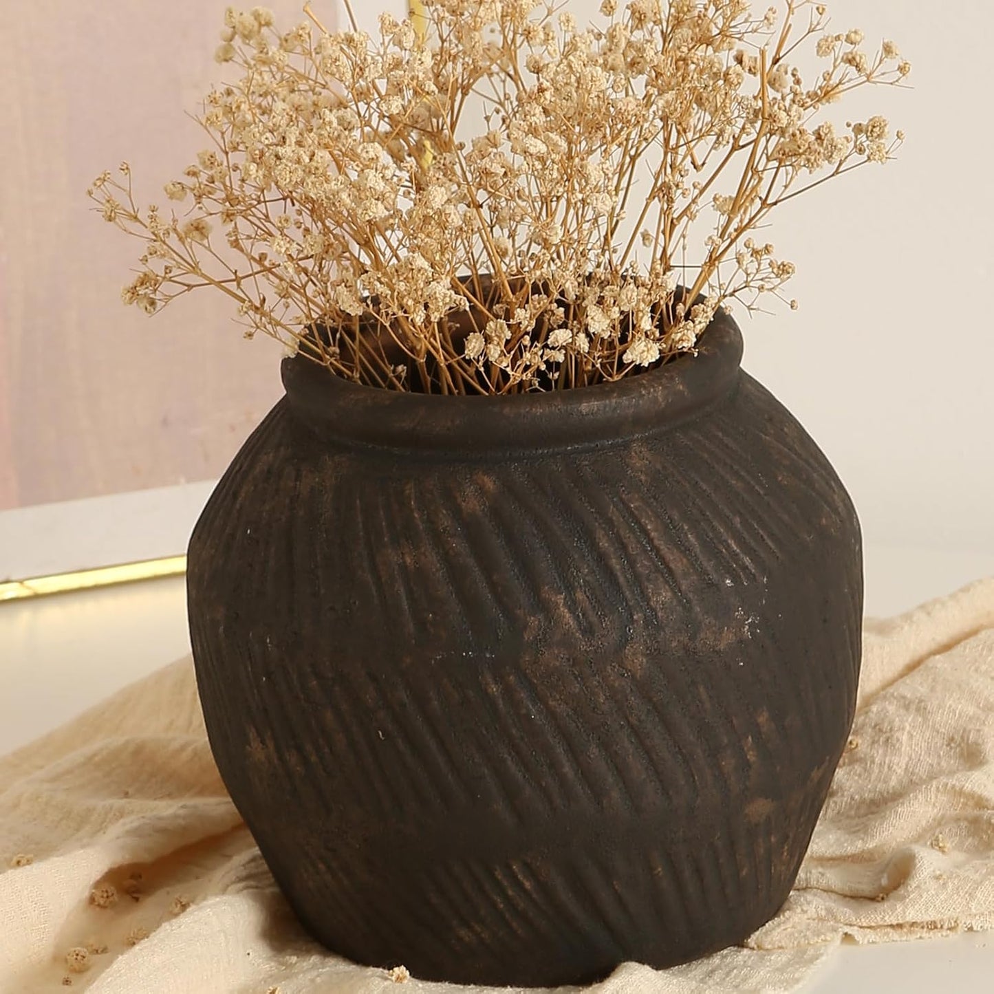 Rustic Vases for Home Decor. Ceramic Vase for Dining Table Decor. Terracotta Decorative Vase 6.1IN. ZSHLXM