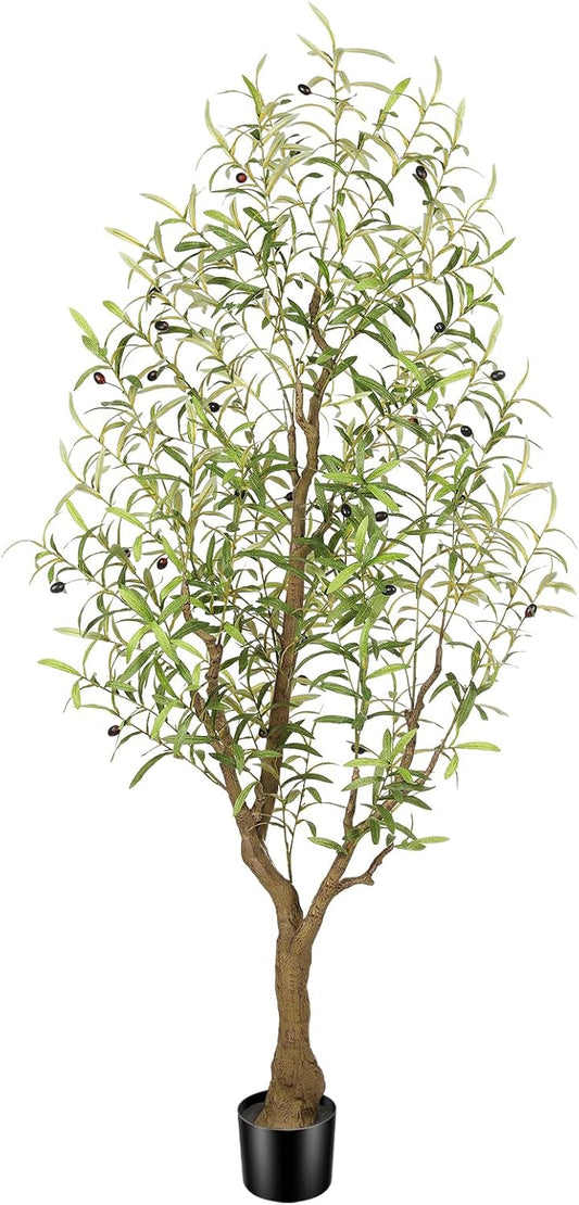 Olive Trees Artificial Indoor, 7FT Faux Olive Tree with Lifelike Branches and Realistic Olives, Large Fake Tree for Home House Office Living Room Decor